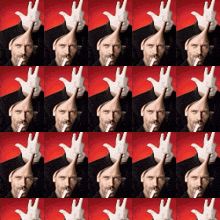 a collage of images of a man with his hands on his face