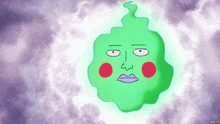 a cartoon drawing of a green ghost with a face
