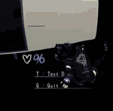 a video game screen shows a heart rate reading 96