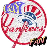 a yankees logo that says gay yankees fan on it