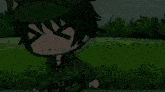 a cartoon character wearing a military uniform and hat is standing in a field .