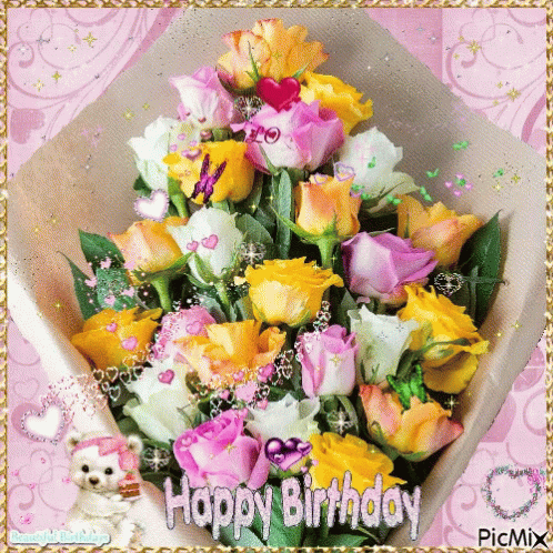 HAPPY BIRTHDAY Rose Bouquet - Free animated GIF - PicMix