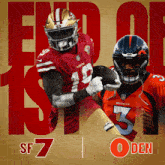 a poster for sf 7 vs o den with two football players on it