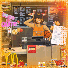 a picture of a mcdonald 's with a basketball player and a sign that says 20 22