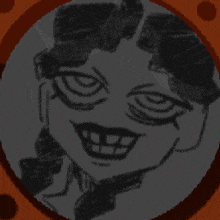 a black and white drawing of a cartoon character with a big smile