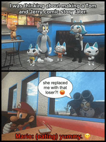 a cartoon of tom and jerry talking to each other