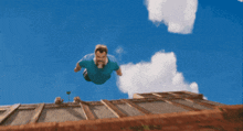 a man with a beard is flying in the air