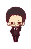 a cartoon of a man in a suit and tie with glasses