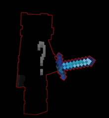 a drawing of a person holding a diamond sword with a question mark on it