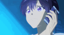 anime izumi yuu phone watery eyes crying