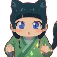 a little girl wearing a cat hat and a green robe