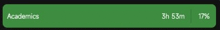 a green screen with the words " academics " and " 3h 53m " on it