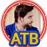a picture of a man in a blue jacket with the word atb on it