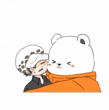 a cartoon of a man kissing a polar bear
