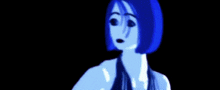 a cartoon of a woman with blue hair and a spider behind her