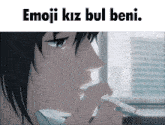 a man smoking a cigarette with the words emoji kuz bul beni written above him