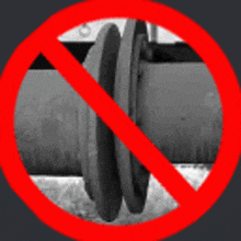 a black and white photo of a pipe with a red circle around it that says no .