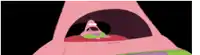 patrick star from spongebob squarepants is looking out of a hole in the ground .