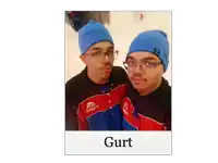 a picture of two men with the name gurt on the bottom right