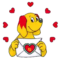 a cartoon dog is holding an envelope with a heart and the letter z