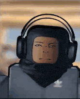 a cartoon character is wearing headphones and a scarf around his head