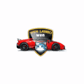 a red sports car is driving down a road