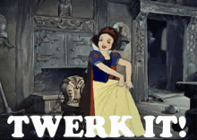 a cartoon of snow white with the words " twerk it " below her