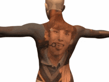 the back of a mannequin has a picture of a man with glasses on his face