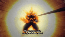 a man with a sword in his hand is surrounded by flames and says ma vue est trouble mais je vois la victoire !