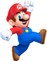a mario character is jumping in the air