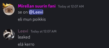 a screenshot of a conversation between leevi and mirellan