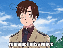 a cartoon of a man with the words romano i miss vance below him