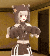 a 3d anime girl wearing a cat hat and boxing gloves