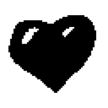 a pixel art silhouette of a black heart with a hole in the middle .