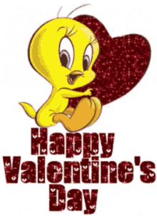happy valentines day tweety bird heart sparkle greeting