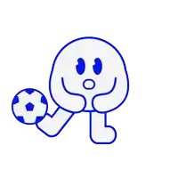 a cartoon character with a surprised face and a soccer ball on his head