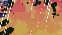 a drawing of a person standing in the rain in front of a city