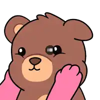 a cartoon of a teddy bear with a pink paw