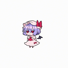 a cartoon of a girl with purple hair and a red bow