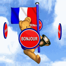 Bonjour French Flag GIF - Bonjour French Flag French Teddy Bear GIFs