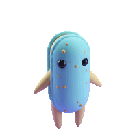 a blue cartoon character with yellow spots on it 's body