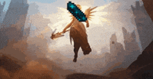 a pixel art painting of a person with wings and a sword