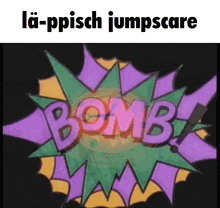 a cartoon explosion with the word bomb written in pink
