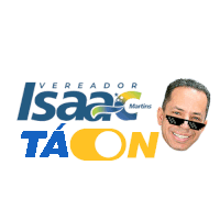 a logo for isaac martins with a man wearing sunglasses on it