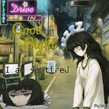 a picture of a girl with the words i am so tired