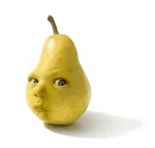 a pear with a face on it looks like a baby