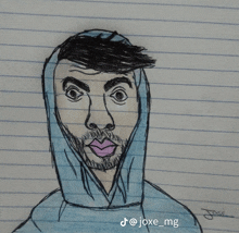 a drawing of a man with a blue hoodie and the name jose on the bottom right