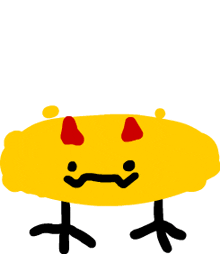 a cartoon drawing of a yellow monster with red horns
