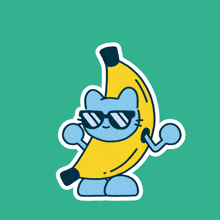 a sticker of a cat holding a banana with sunglasses on