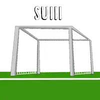 a cartoon of a penguin standing in front of a goal with the word suiti written above it